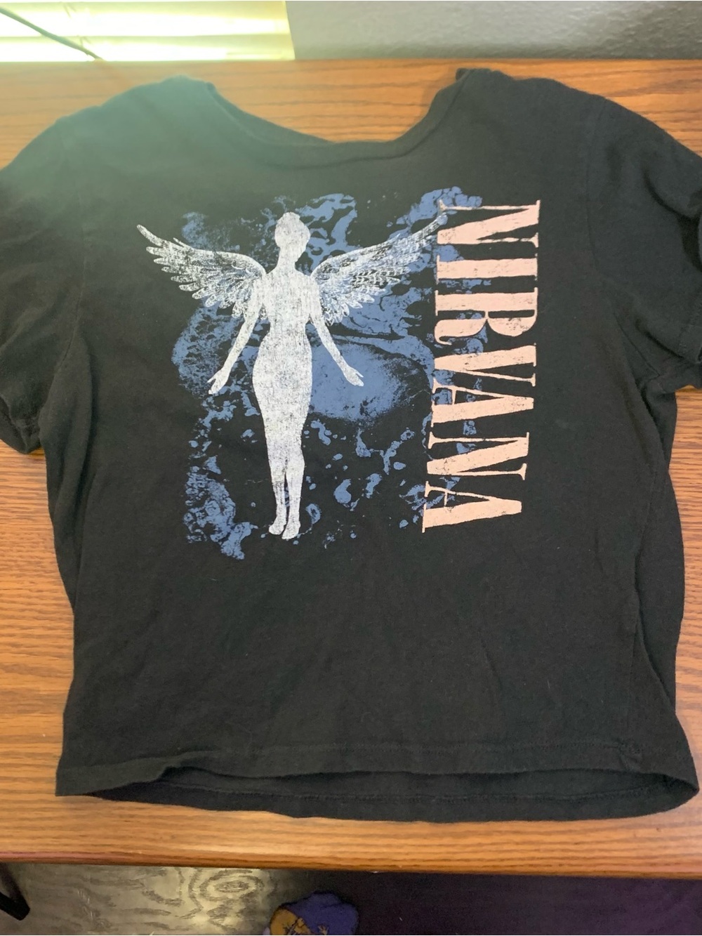 NIRVANA Black Kids Tee with White Angel and Blue Graphic